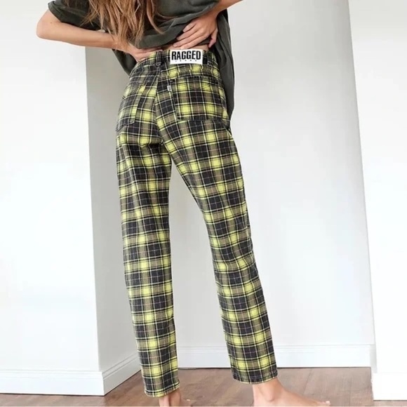 Urban Outfitters Denim - THE RAGGED PRIEST Caddie Lime Check Print Mom Jeans